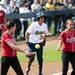Michigan freshman Sierra Romera screams as she makes it to third base in the game against Louisiana-Lafayette on Saturday, May 25. Daniel Brenner I AnnArbor.com